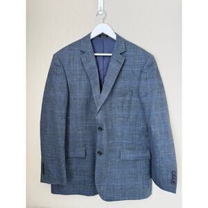 Pronto Uomo Platinum Suit Jacket Blazer Sz 44L Modern Fit Wool Blend Blue Plaid